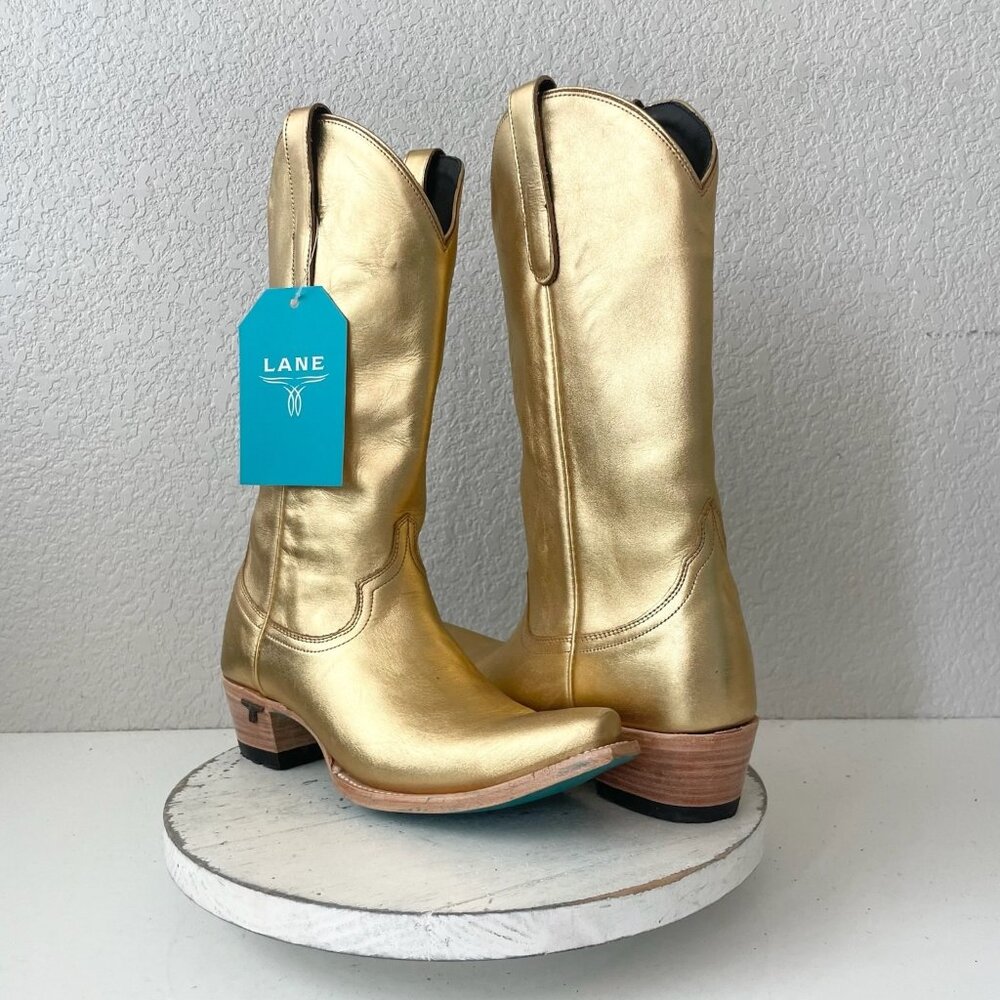 Lane Gold Metallic Leather Western Heeled Boots